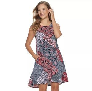 [NWT!] Nina Leopard - Scoopneck Dress | Size Small | Red Blue Multi